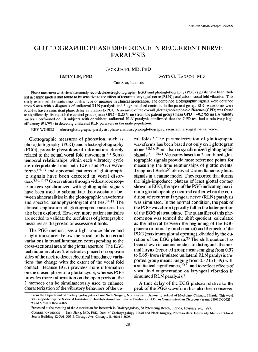 (PDF) Glottographic Phase Difference in Recurrent Nerve Paralysis