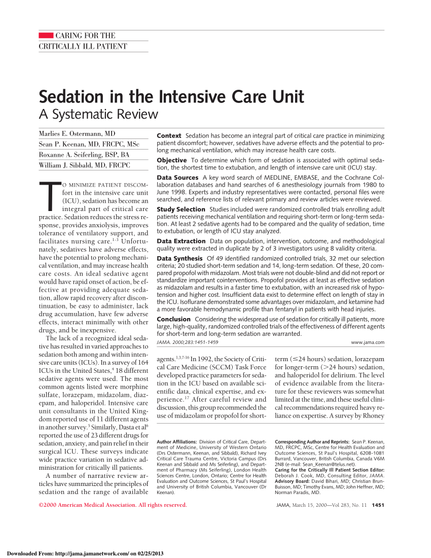 (PDF) Sedation in the Intensive Care Unit: A Systematic Review