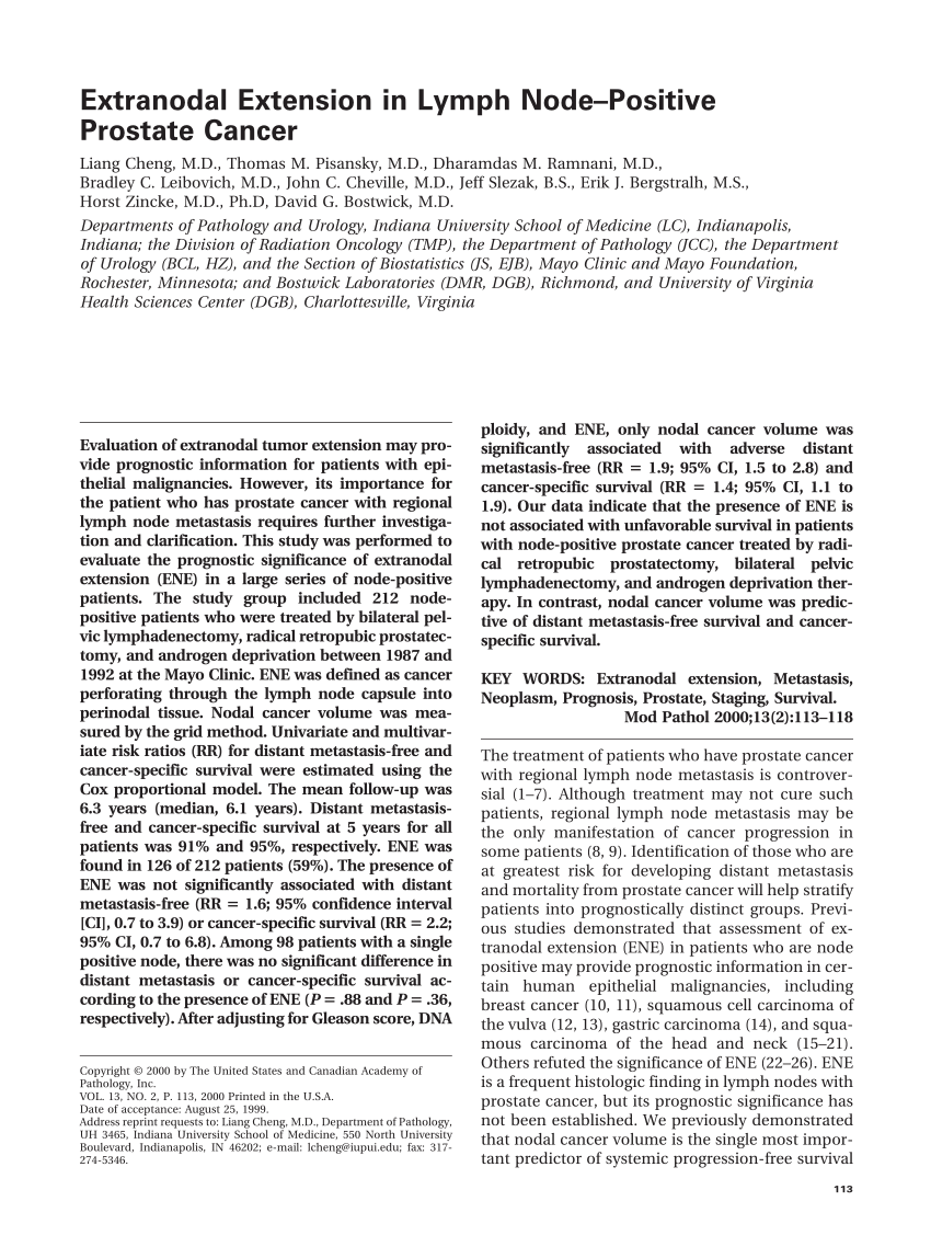 Pdf Extranodal Extension In Lymph Nodepositive Prostate Cancer 8649