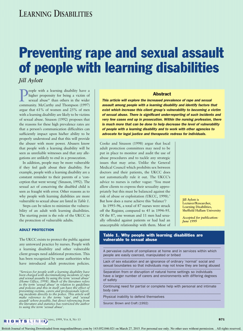 PDF) Preventing rape and sexual assault of people with learning disabilities