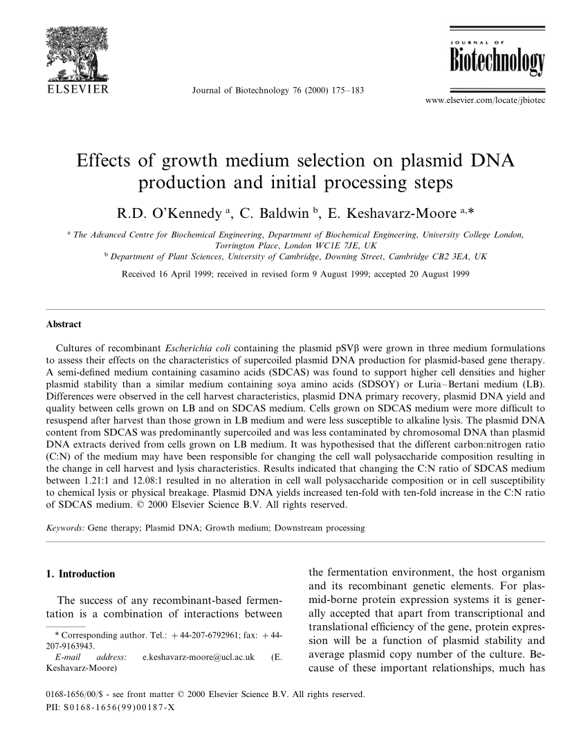 Pdf Effects Of Growth Medium Selection On Plasmid Dna Production And Initial Processing Steps