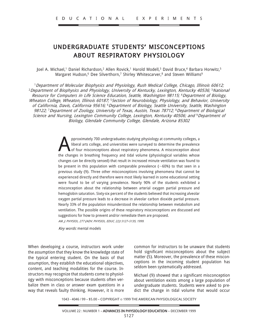 Pdf Undergraduate Students Misconceptions About Respiratory