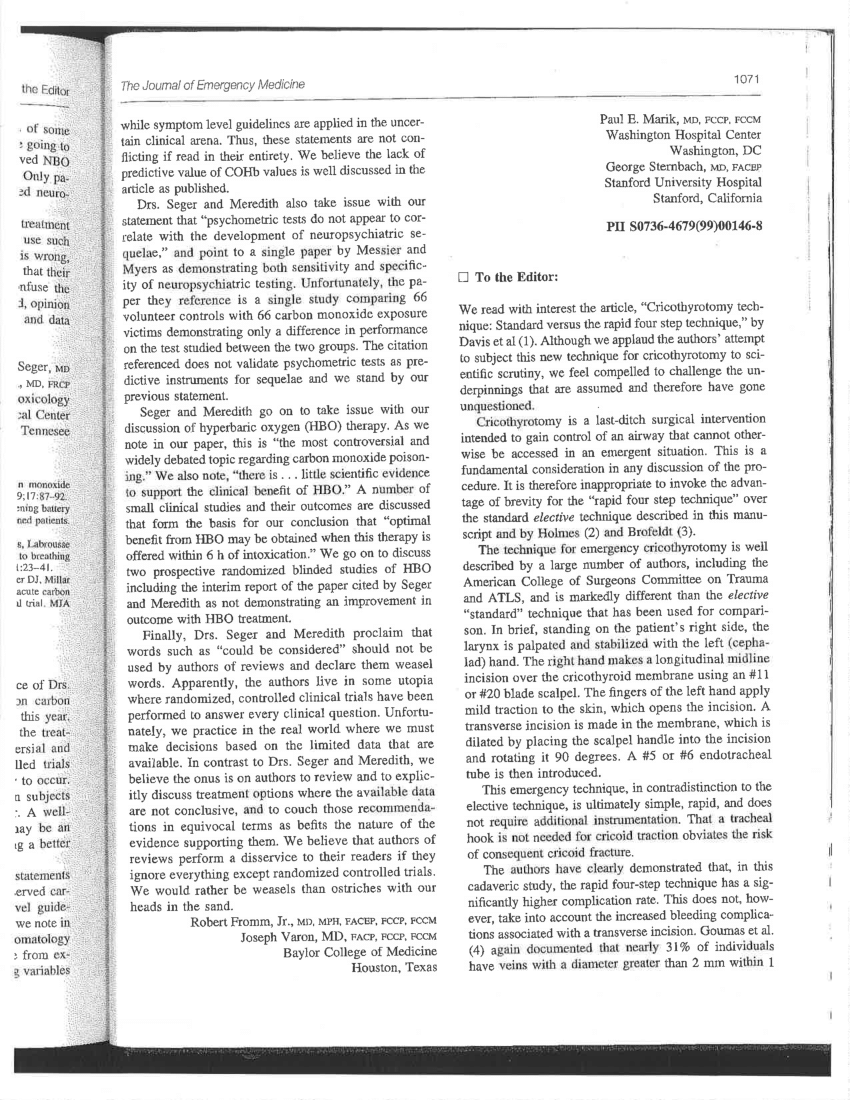 (PDF) Cricothyrotomy technique: Standard versus the rapid four step ...