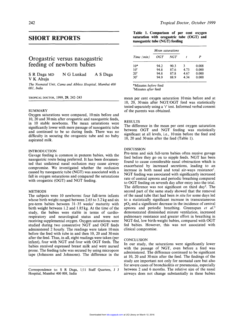 (PDF) Orogastric versus Nasogastric Feeding of Newborn Babies