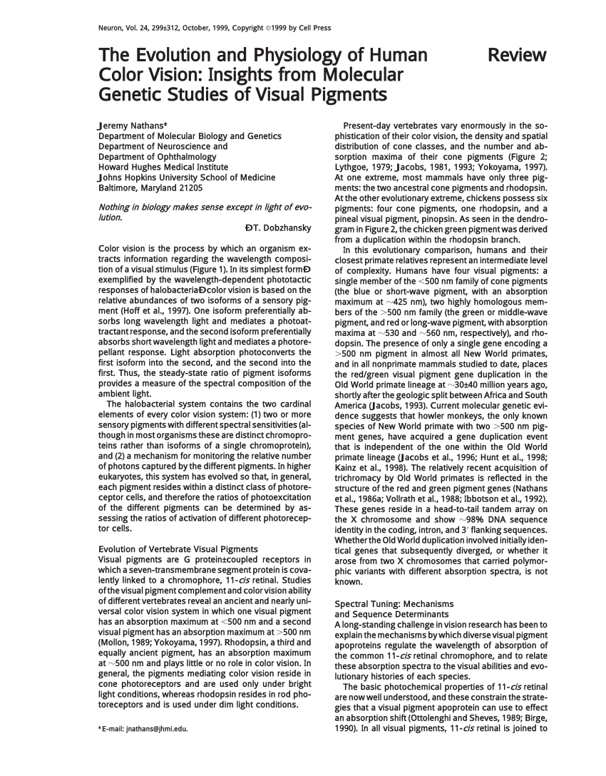 (PDF) The evolution and physiology of human color vision: Insights from