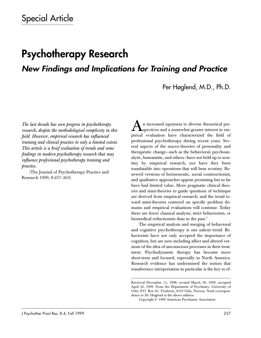 research findings in psychotherapy