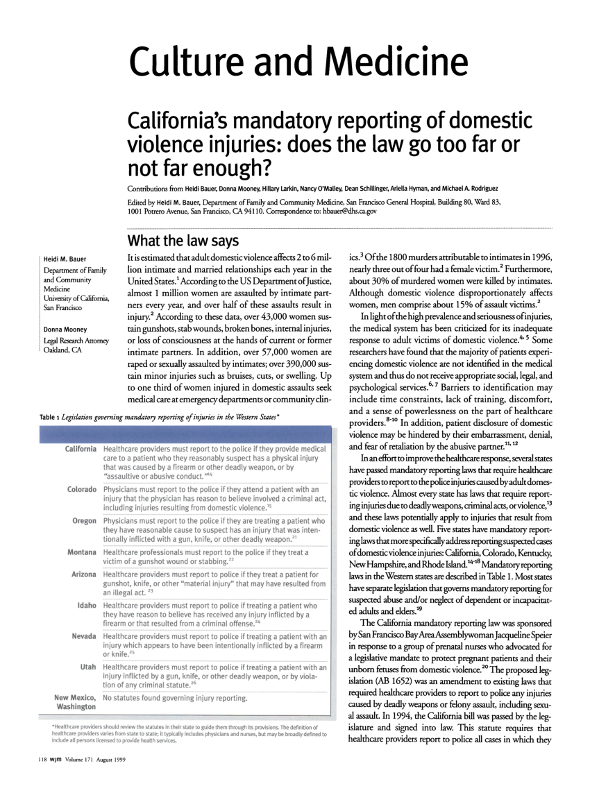 (PDF) California #39 s mandatory reporting of domestic violence injuries