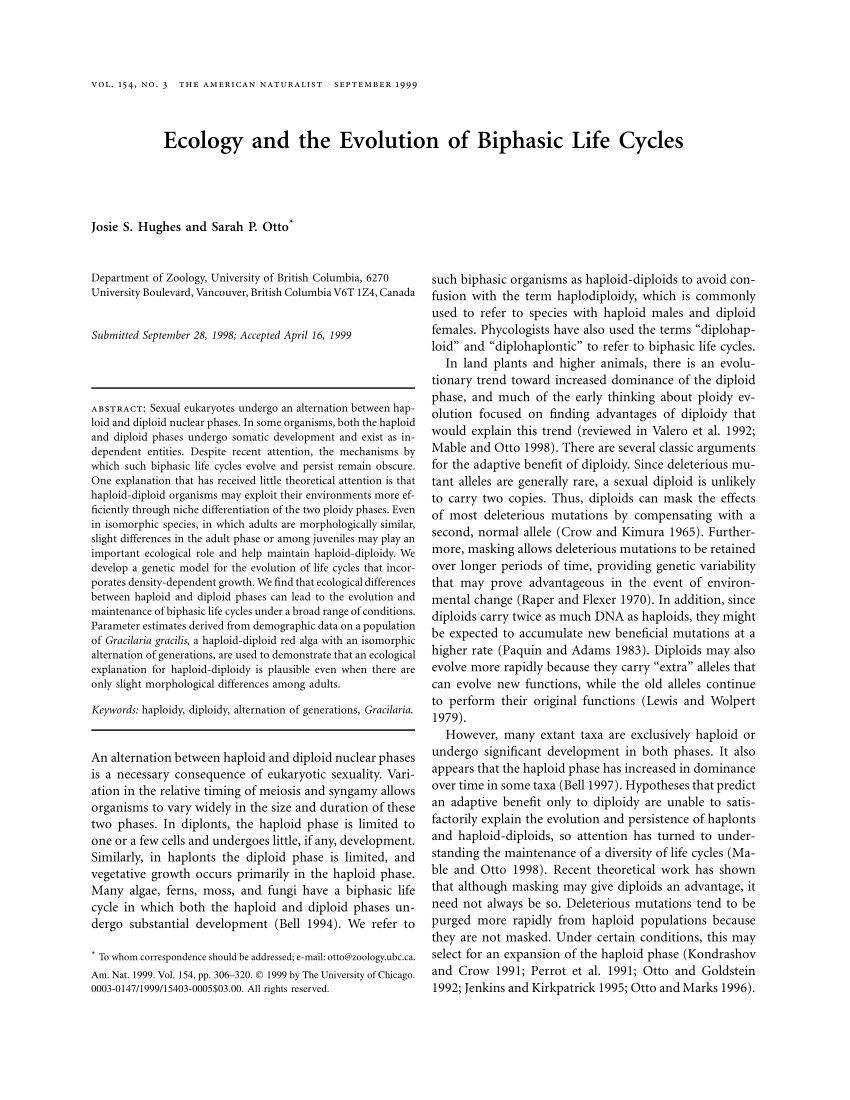 Pdf Ecology And The Evolution Of Biphasic Life Cycles