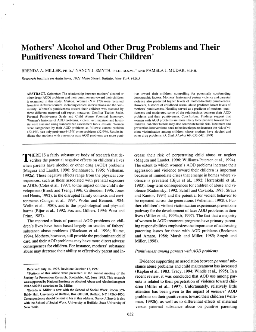 PDF) Mothers' alcohol and drug problems and their punitiveness toward children