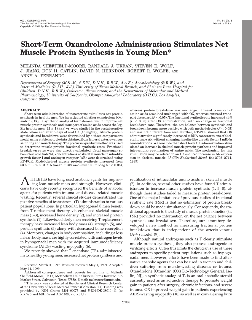 PDF) Short-Term Oxandrolone Administration Stimulates Net Muscle Protein  Synthesis in Young Men 1