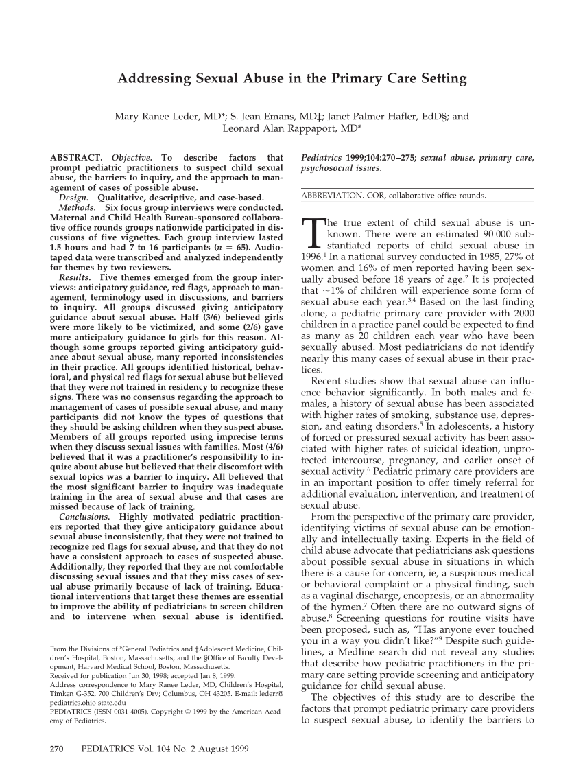 PDF Addressing Sexual Abuse in the Primary Care Setting