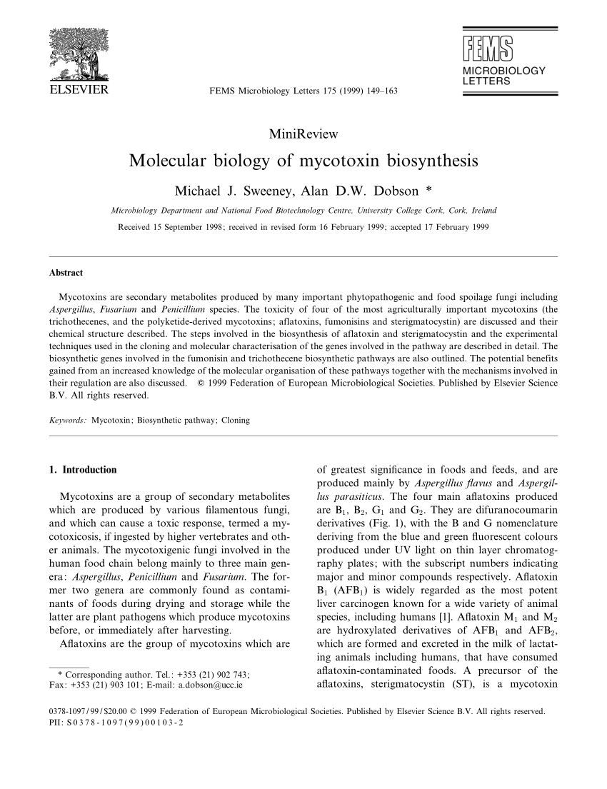 Pdf Molecular Biology Of Mycotoxin Biosynthesis