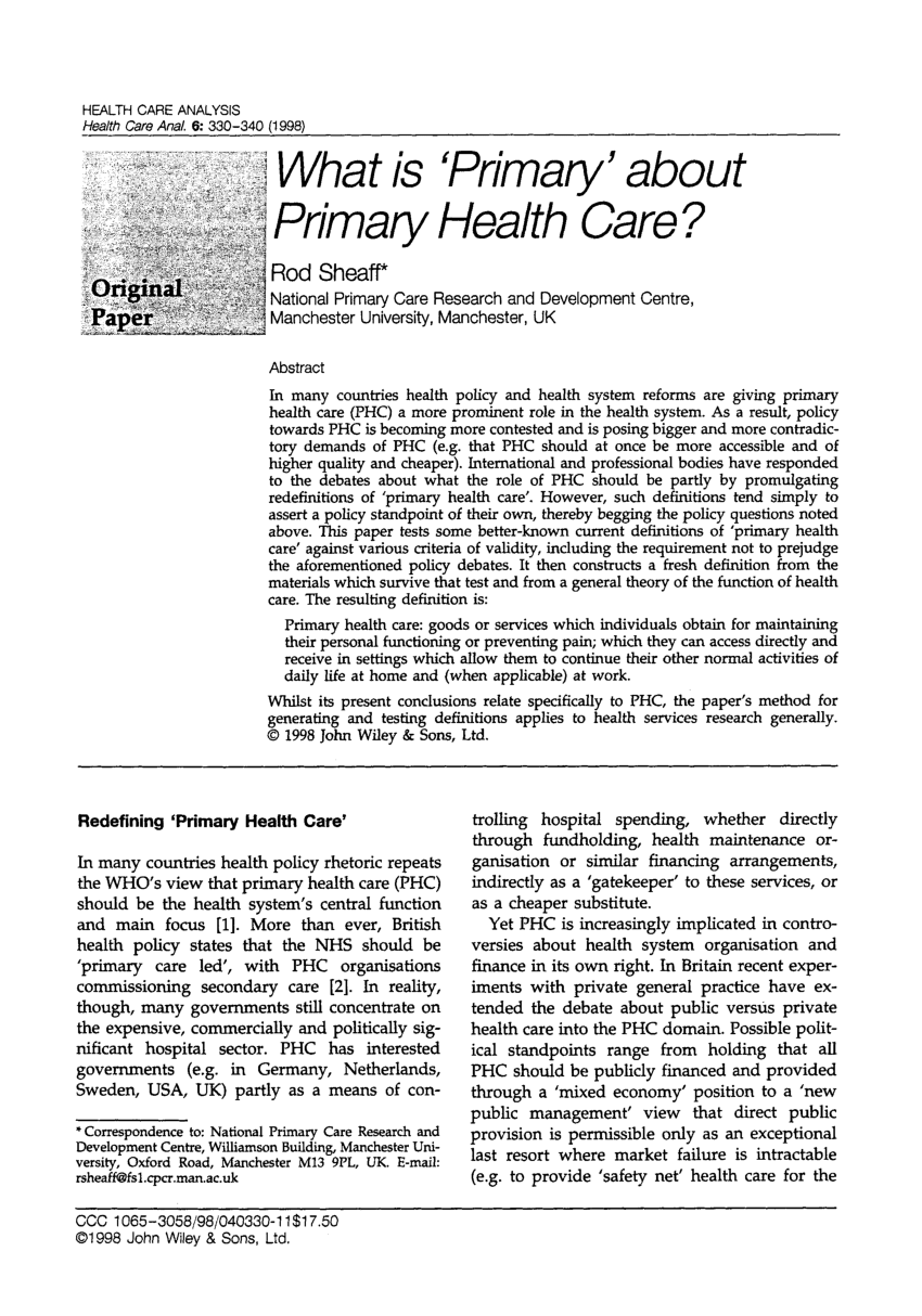 research papers on primary healthcare