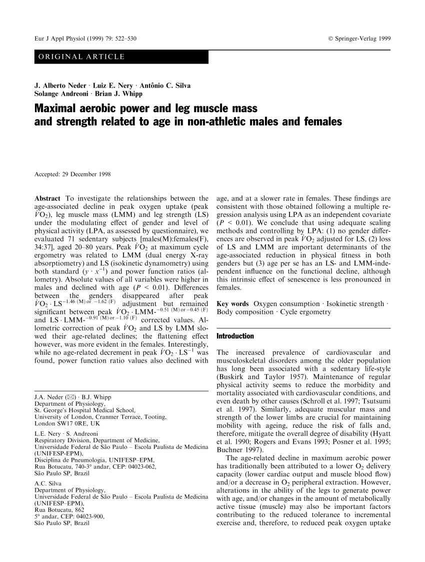 (PDF) Maximal aerobic power and leg muscle mass and ...