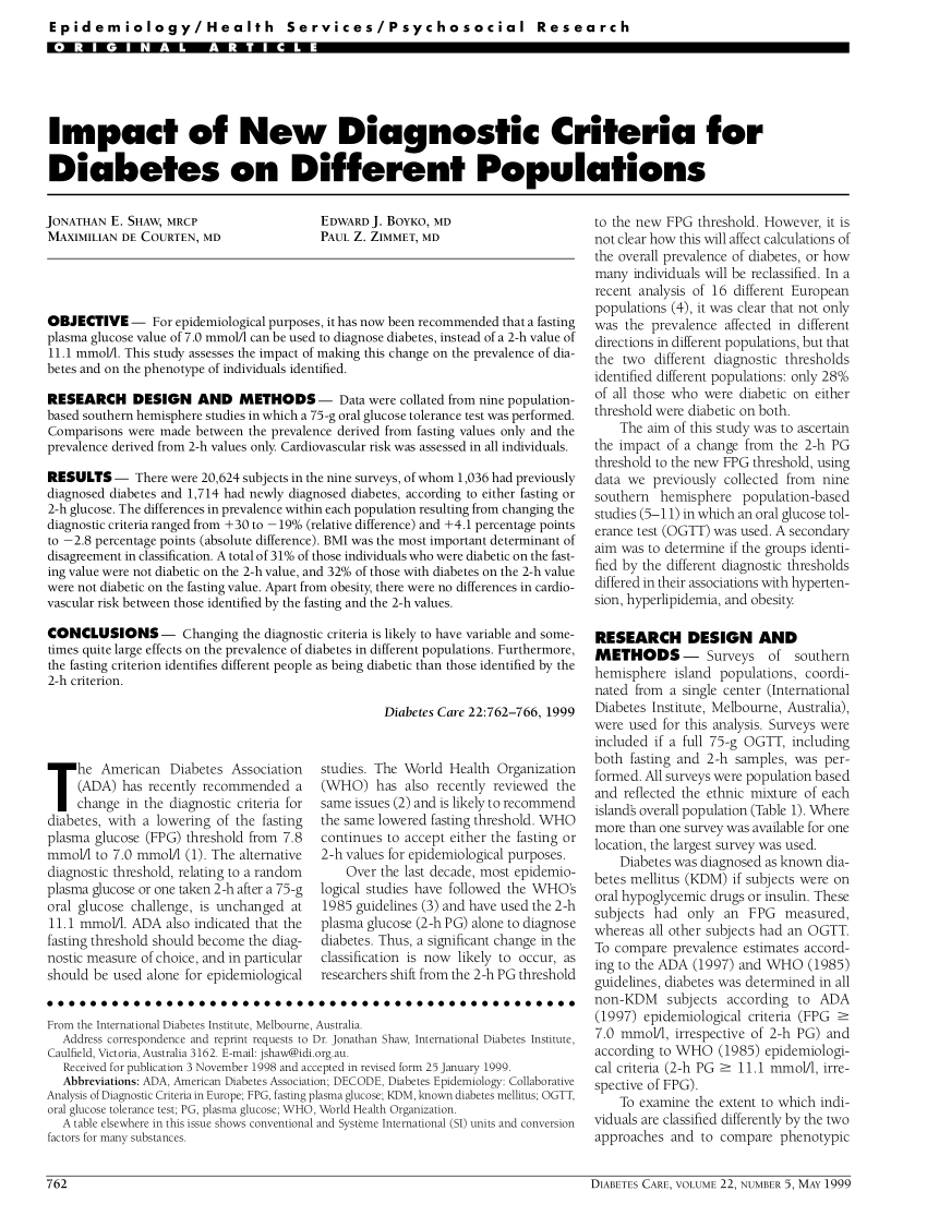 (PDF) Impact of new diagnostic criteria for diabetes on different ...