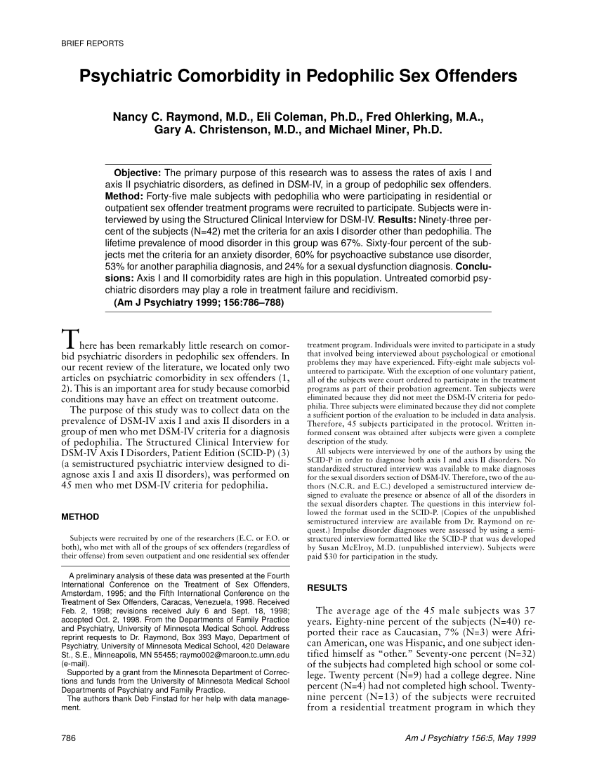 PDF) Psychiatric Comorbidity in Pedophilic Sex Offenders