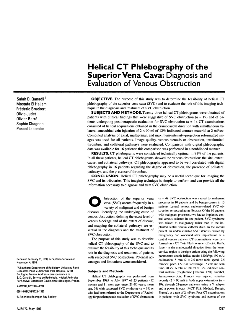 Pdf Helical Ct Phlebography Of The Superior Vena Cava Diagnosis And Evaluation Of Venous 0319