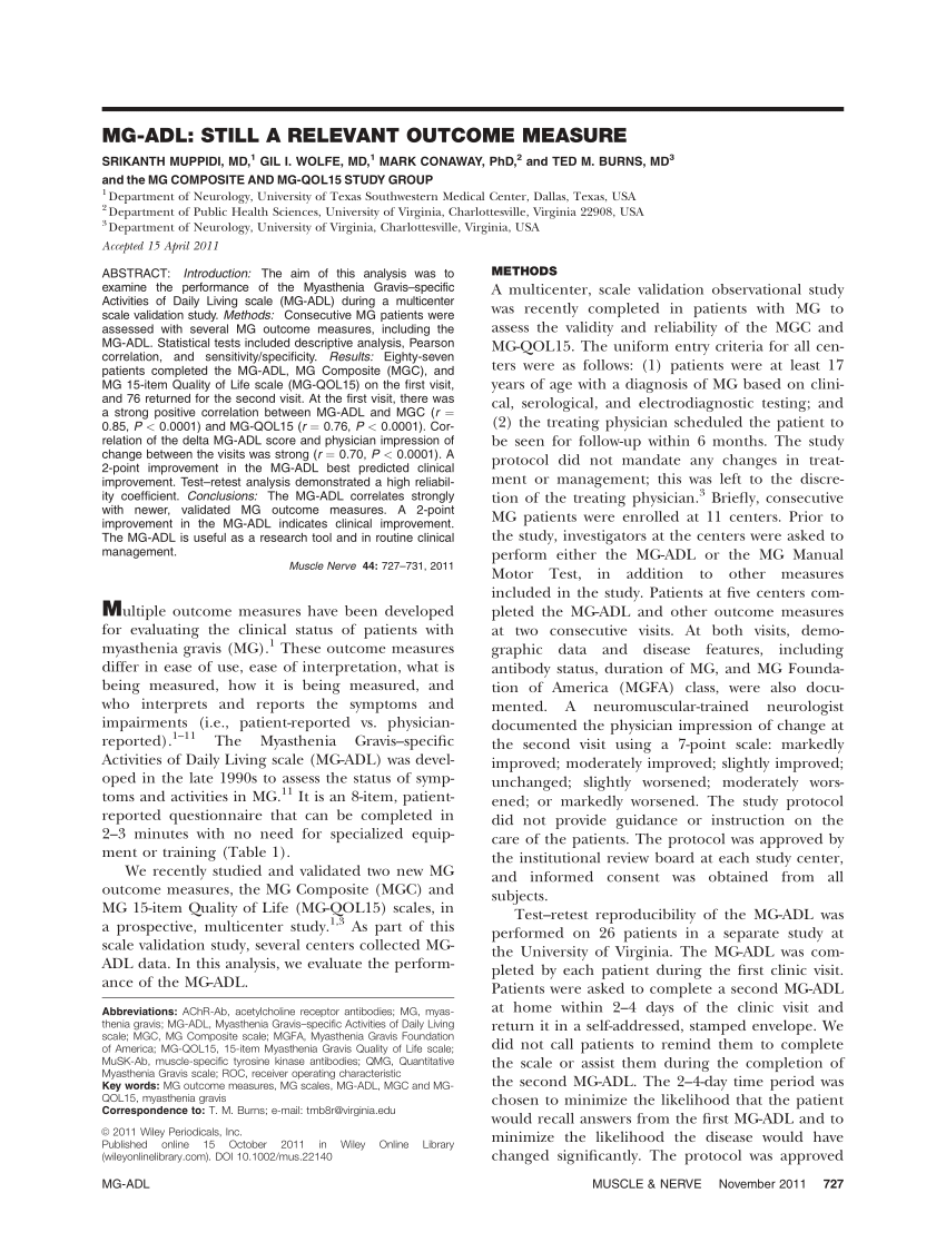 MG Activities of Daily Living (MG-ADL) Scale - Conquer Myasthenia Gravis