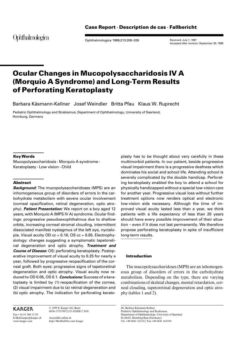 pdf ocular changes in mucopolysaccharidosis iv a morquio a syndrome and long term results of perforating keratoplasty