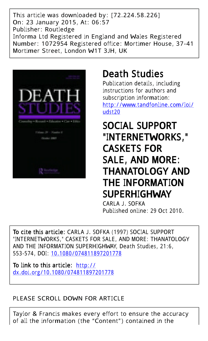 Pdf Social Support Internetworks Caskets For Sale And More Thanatology And The Information Superhighway
