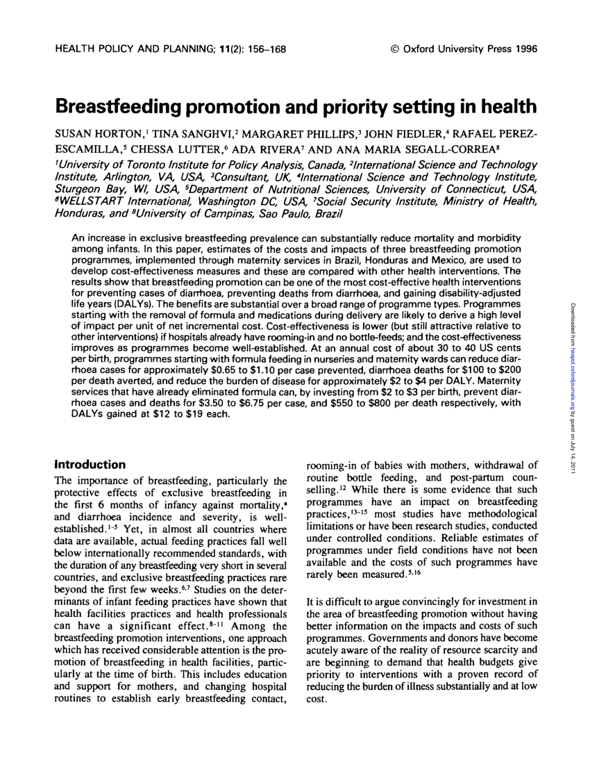 Pdf Breastfeeding Promotion And Priority Setting In Health