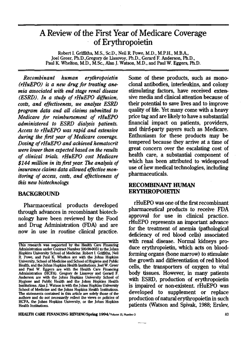 (PDF) A Review of the First Year of Medicare Coverage of Erythropoietin