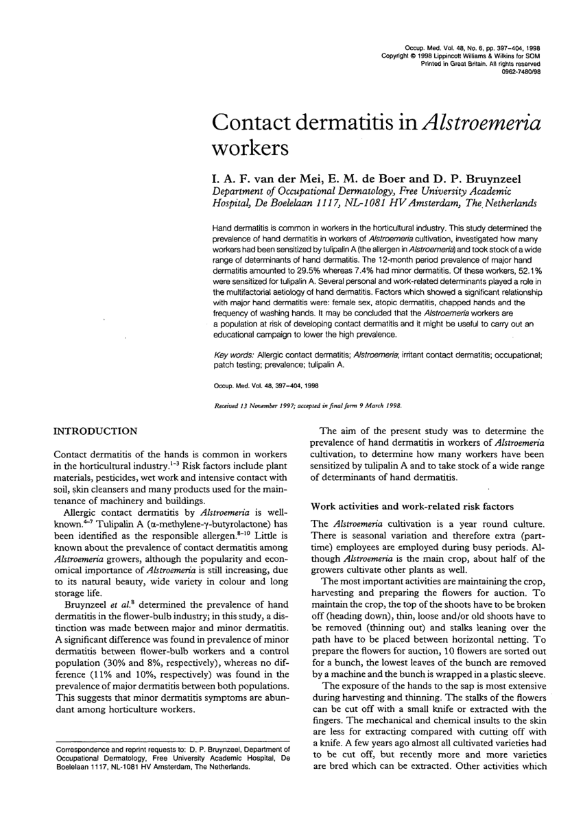 PDF) Contact dermatitis in Alstroemeria workers