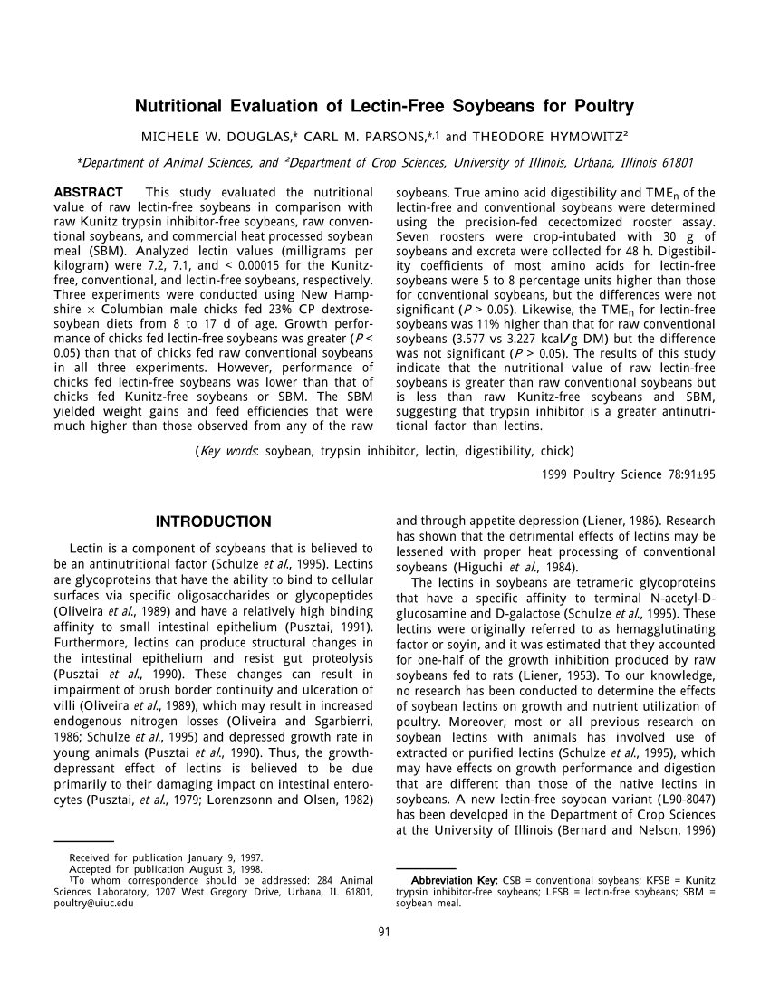 (PDF) Nutritional evaluation of lectinfree soybeans for poultry