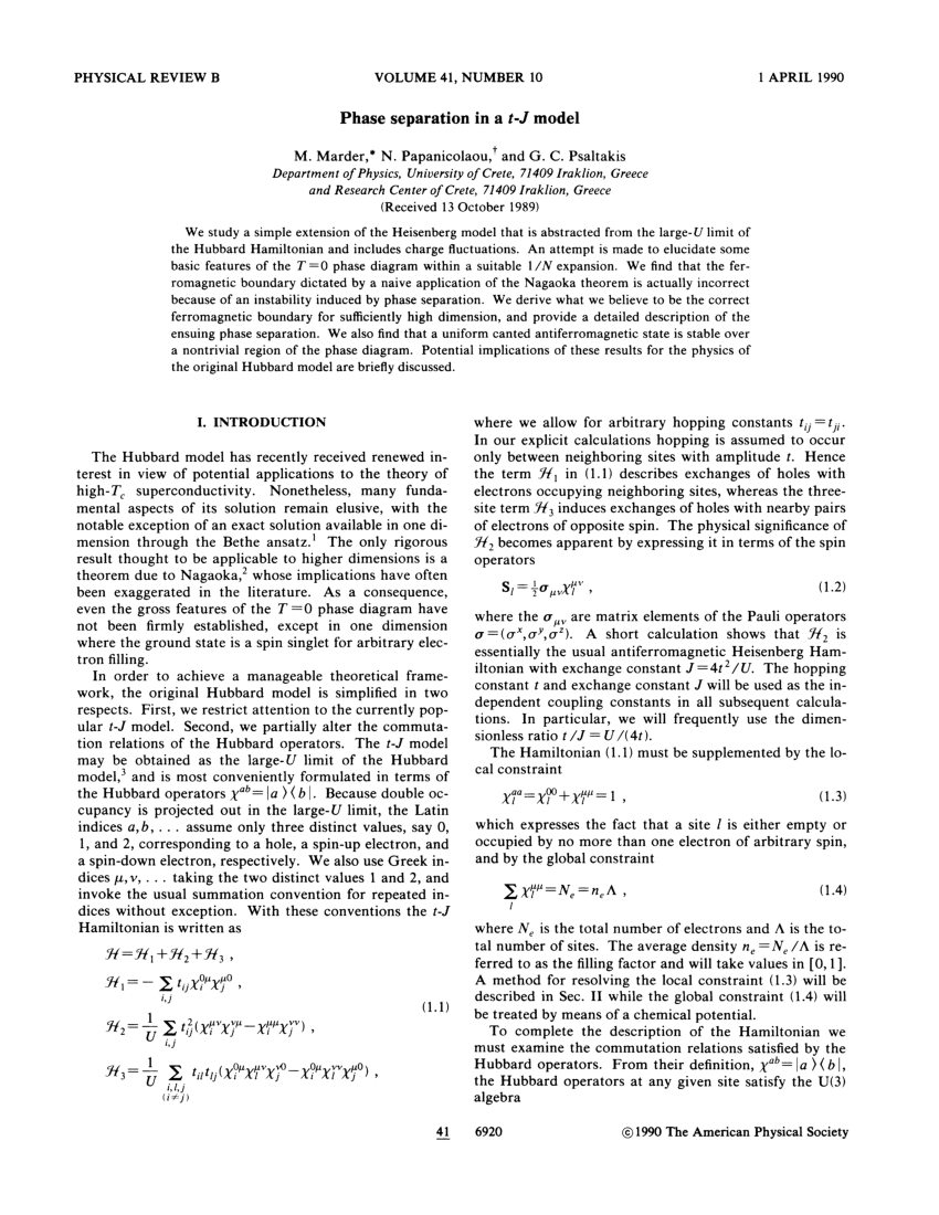 (PDF) Phase Separation in a t J Model