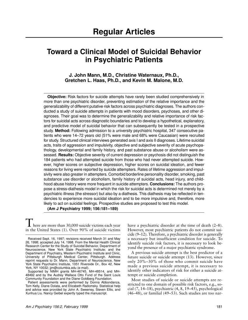 PDF) Toward a clinical model of suicidal behavior