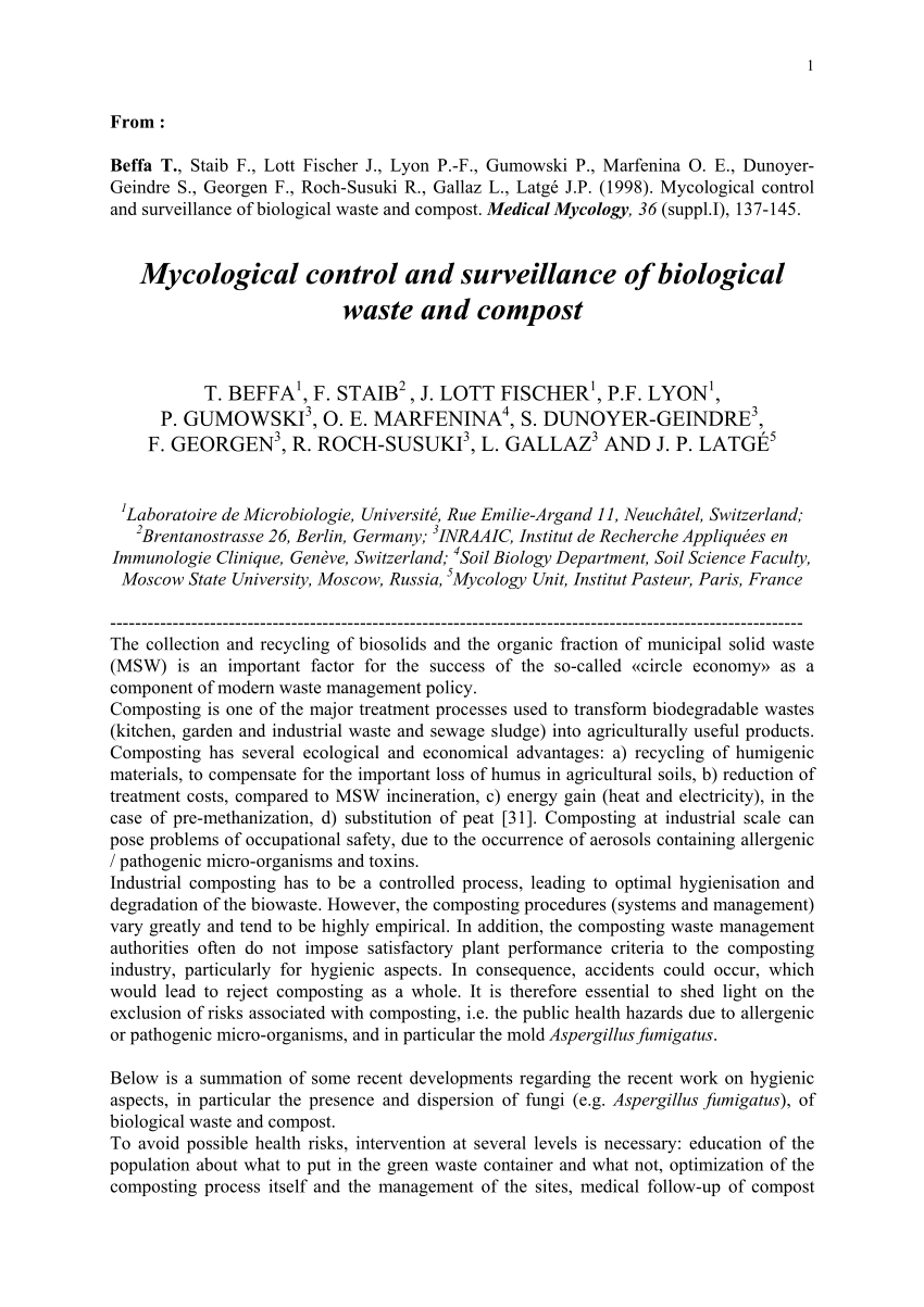 Pdf Mycological Control And Surveillance Of Biological Waste And Compost