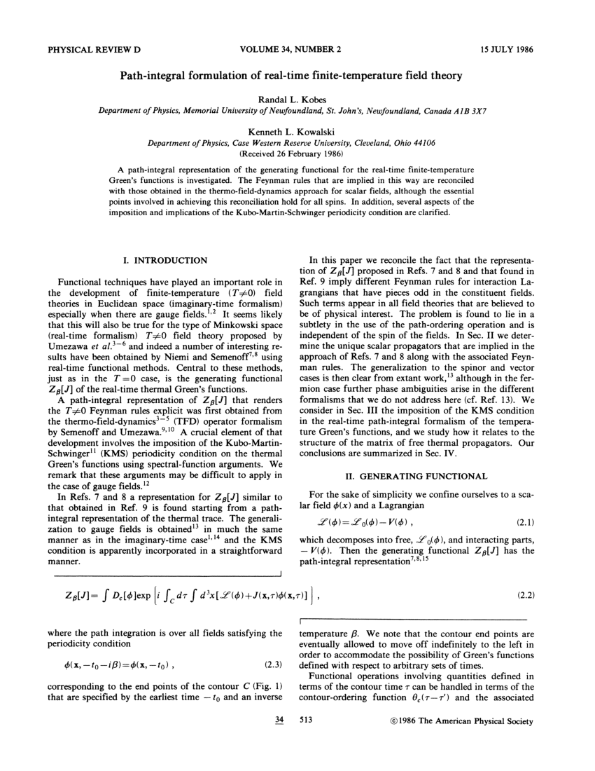 PDF) Path-integral formulation of real-time finite-temperature