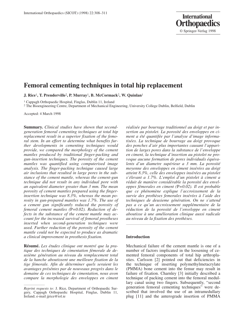 (PDF) Femoral cementing techniques in total hip replacement