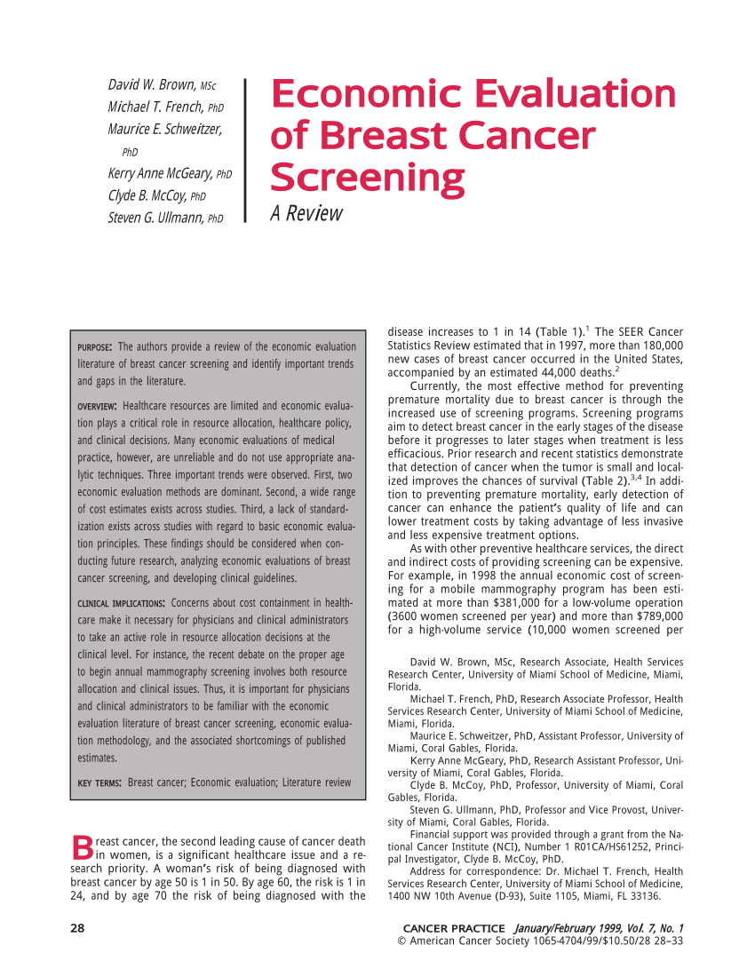 Evaluation Of Screening For Breast Cancer