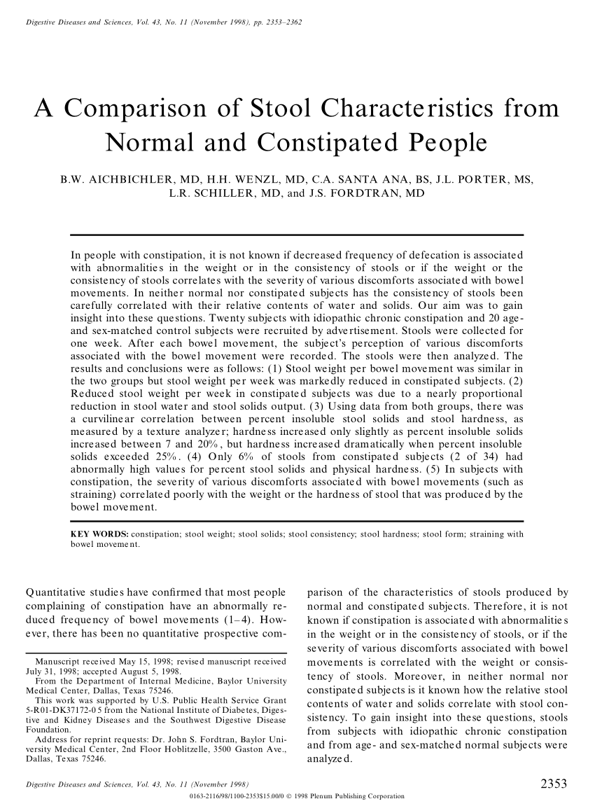 Pdf A Comparison Of Stool Characteristics From Normal And Constipated People