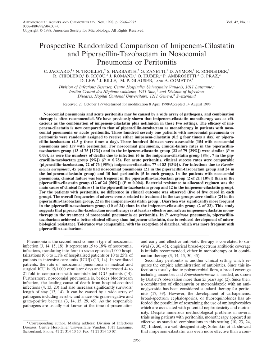 Pdf Prospective Randomized Comparison Of Imipenem Cilastatin And Piperacillin Tazobactam In 