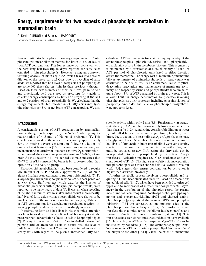 (PDF) Energy requirements for two aspects of phospholipid metabolism in