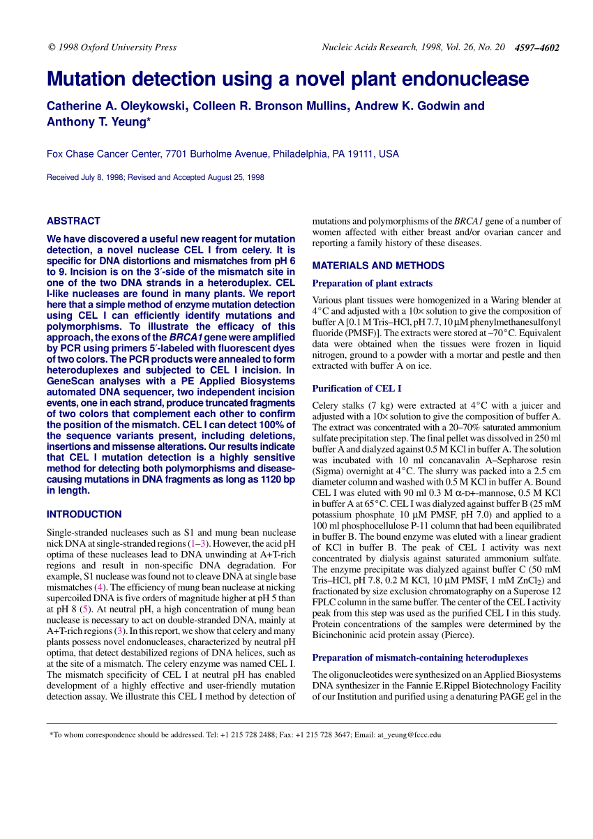 Mutation Detection Using Surveyor Tm Nuclease Request Pdf