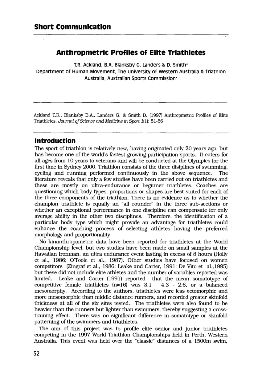 Pdf Anthropometric Profiles Of Elite Triathletes