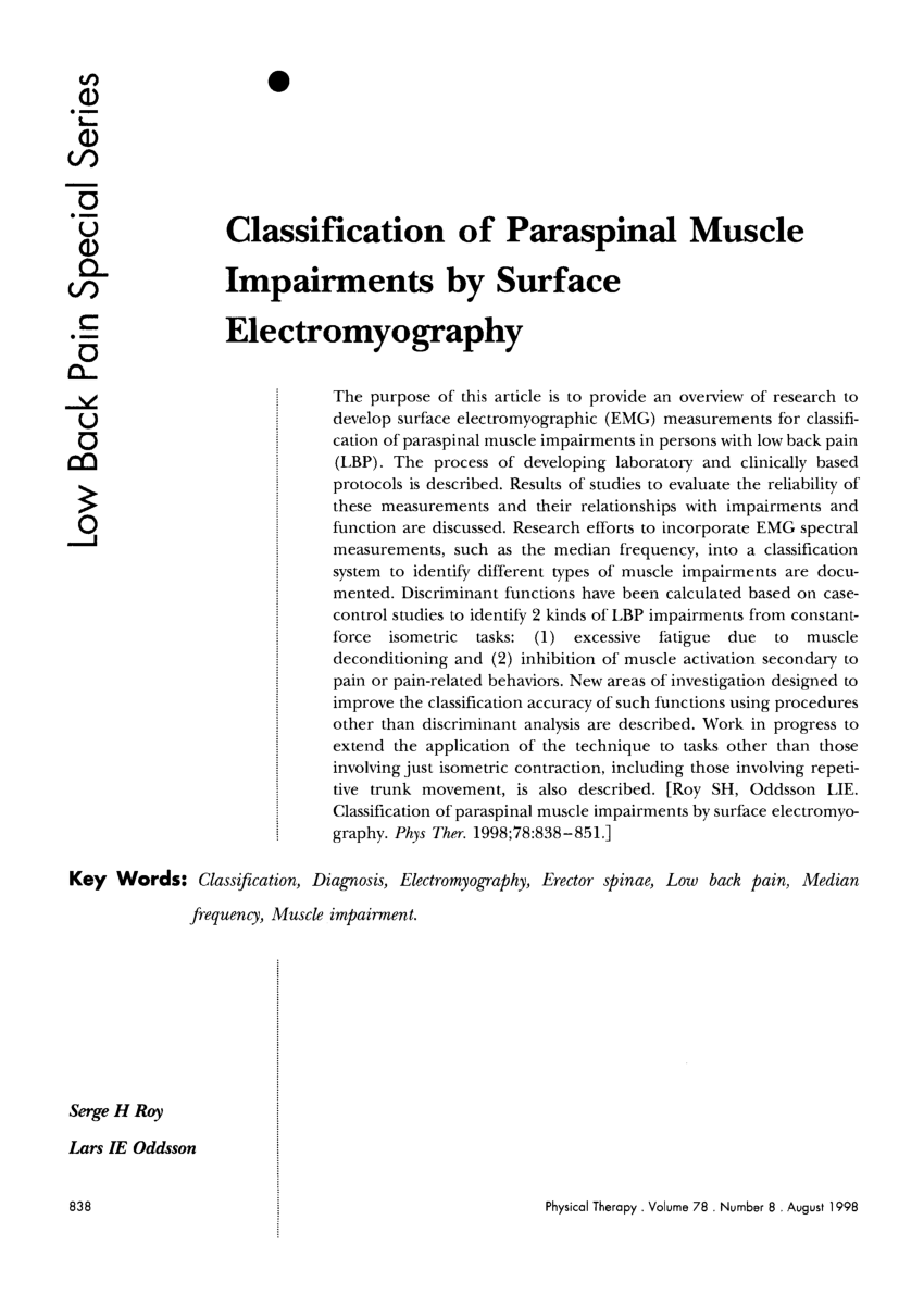 (PDF) Classification of Paraspinal Muscle Impairments by Surface