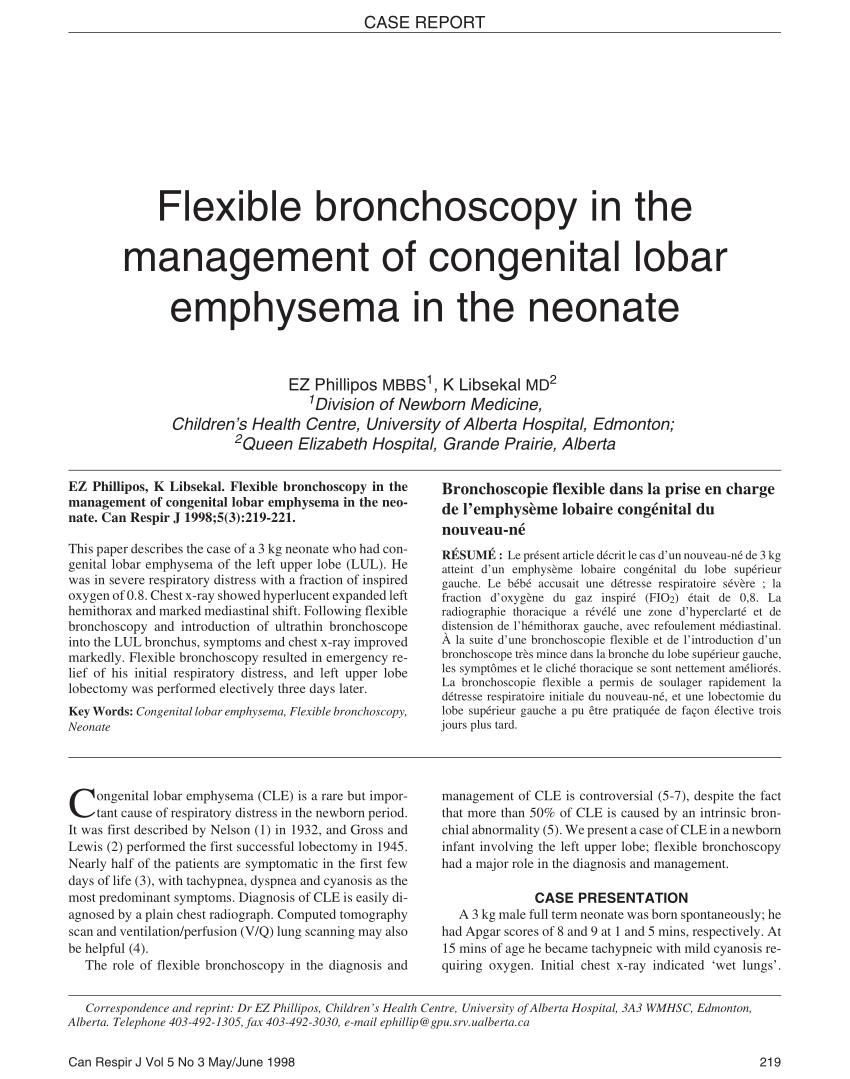 Pdf Flexible Bronchoscopy In The Management Of Congenital Lobar Emphysema In The Neonate