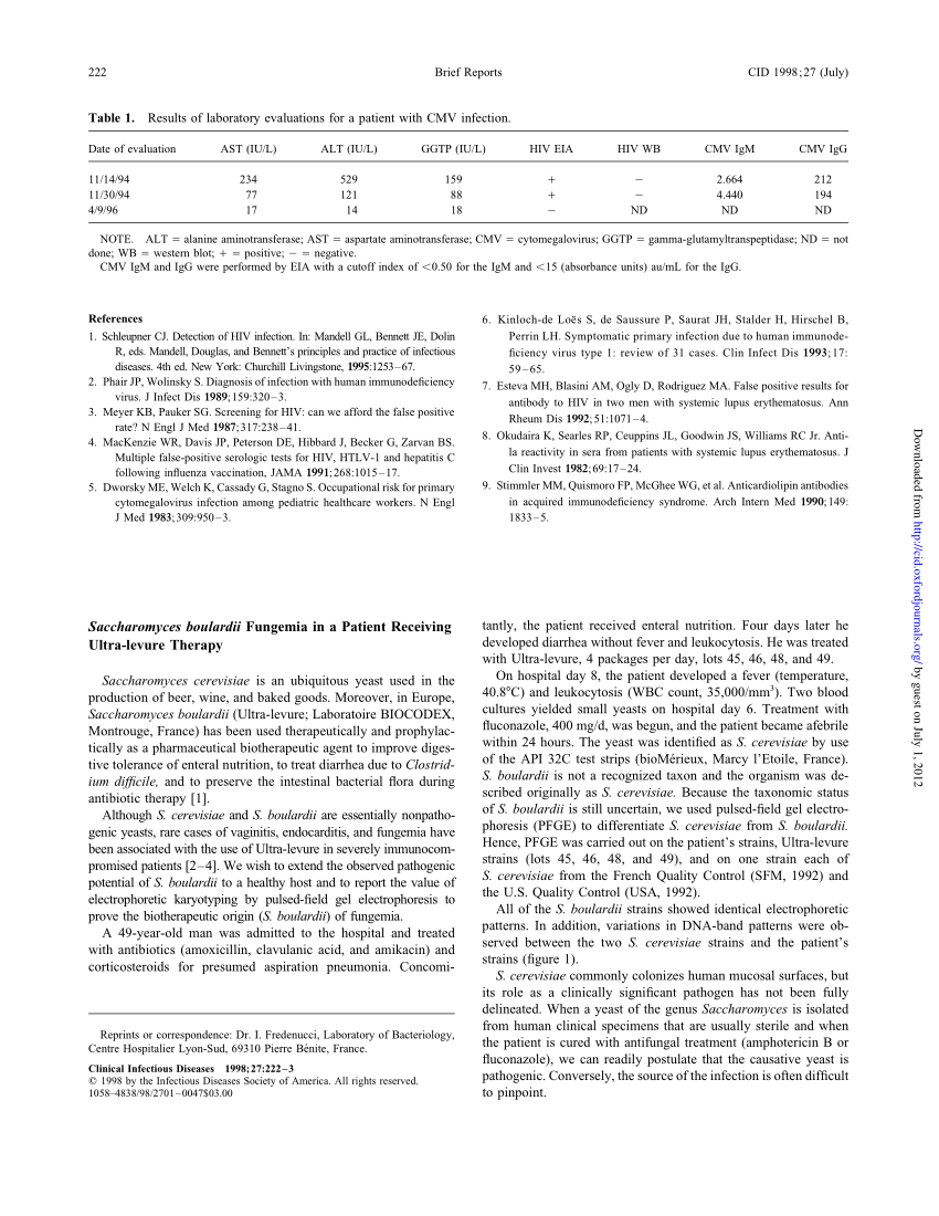 Pdf Saccharomyces Boulardii Fungemia In A Patient Receiving Ultra Levure Therapy