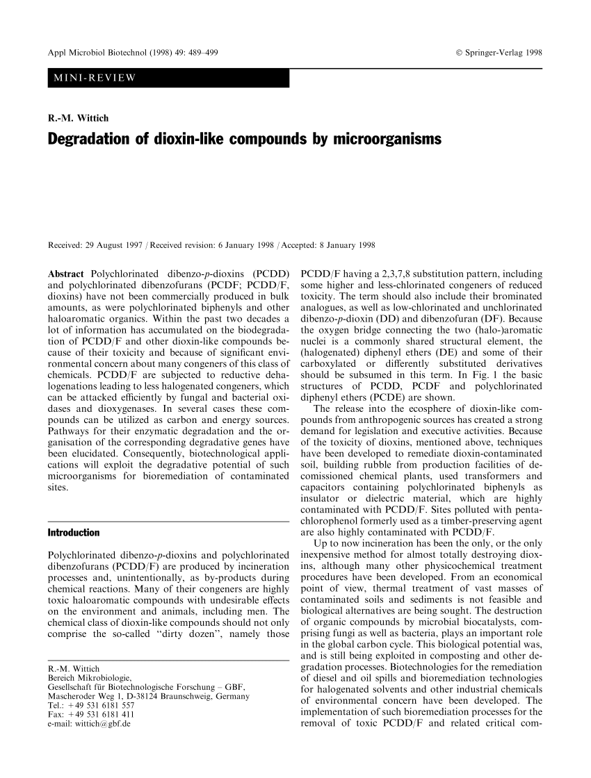 Pdf Degradation Of Dioxin Like Compounds By Microorganisms