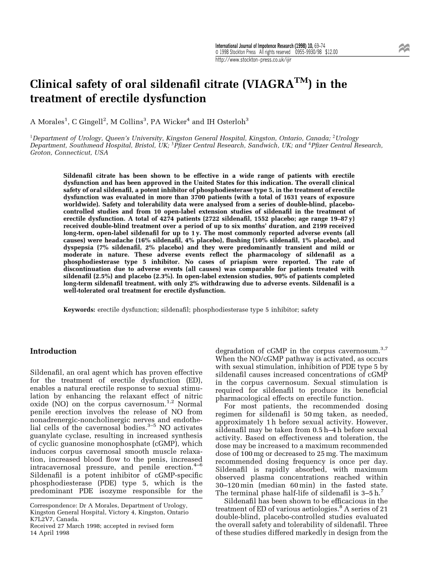 PDF Clinical safety of oral sildenafil citrate VIAGRA TM in