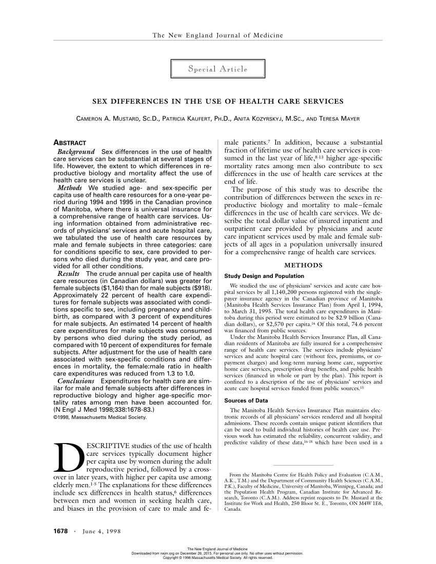 PDF Sex Difference in the Use of Health Care Services