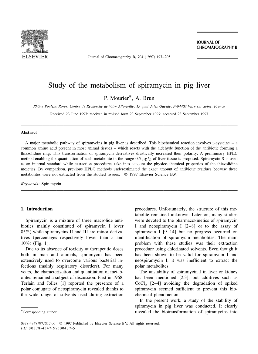 Pdf Study Of The Metabolism Of Spiramycin In Pig Liver