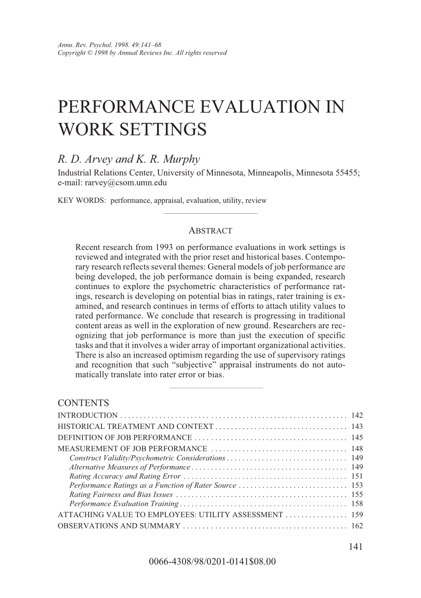 PDF) Performance Evaluation in Work Settings