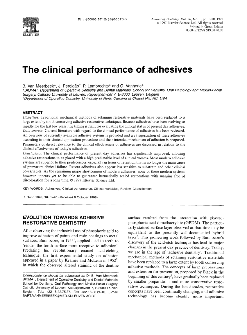 Pdf Clinical Performance Of Adhe Sives