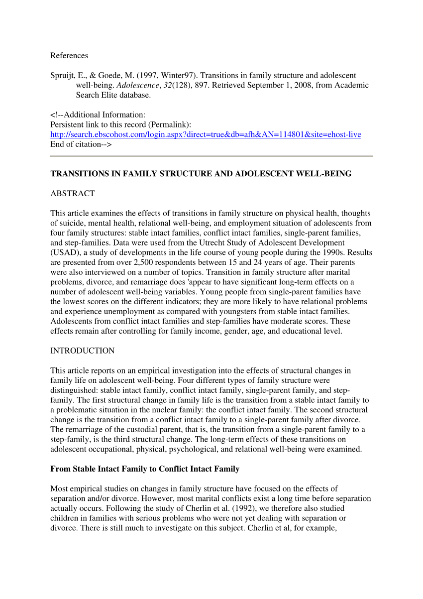 Pdf Transitions In Family Structure And Adolescent Well Being