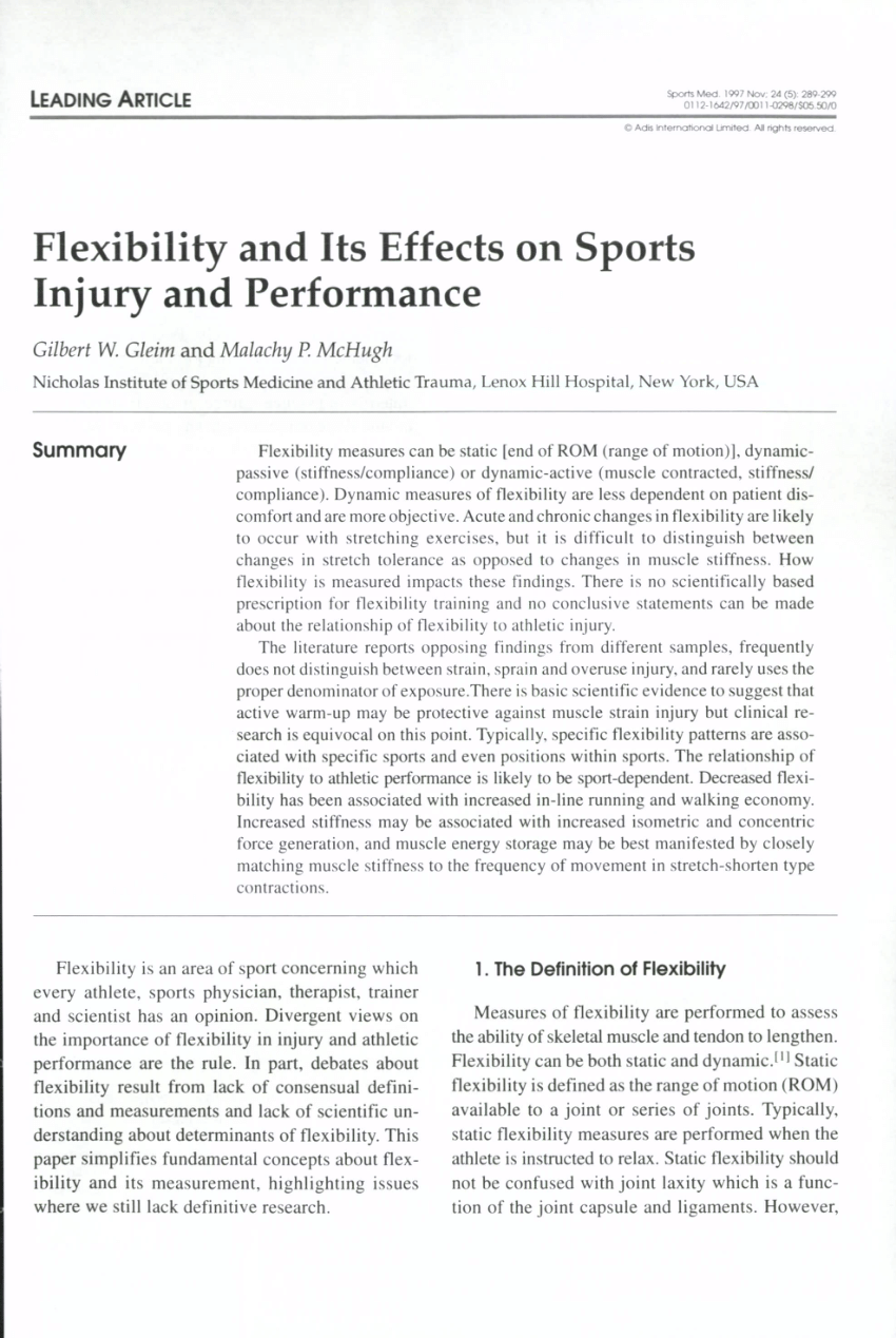 pdf) flexibility and its effects on sports injury and performance
